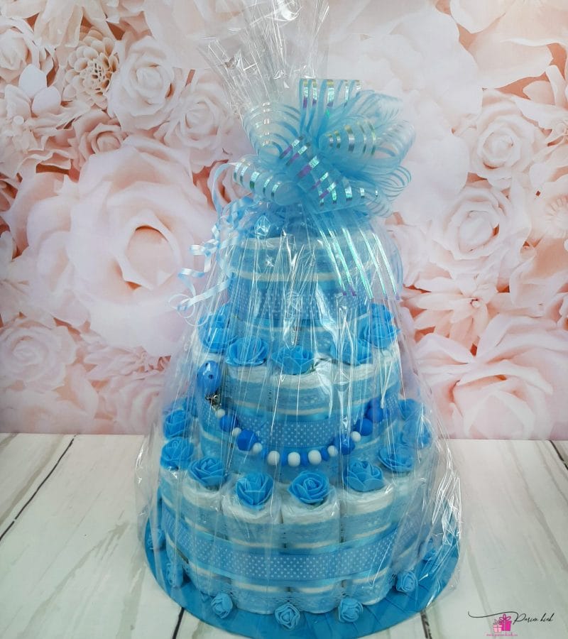 sinine kolmekorruseline lutiketiga mähkmetort pakitud sinine kolmekorruseline lutiketiga mähkmetort pakitud