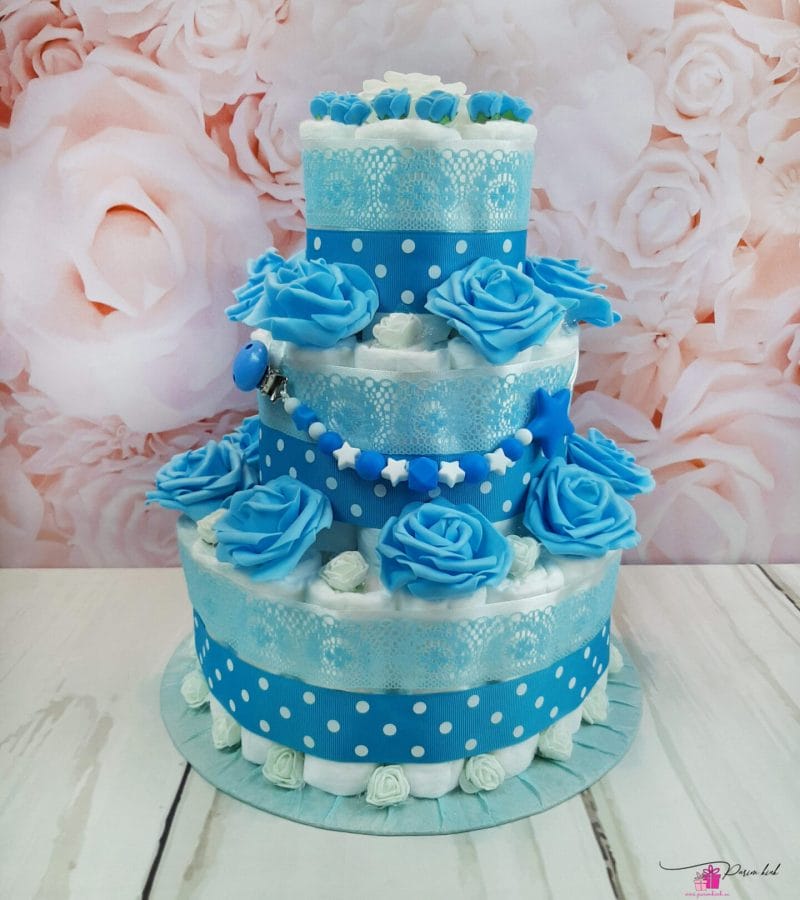 Sinine täpiline mähkmetort lutiketiga Sinine täpiline mähkmetort lutiketiga