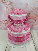 Tumeroosa väike mähkmetort lutiketiga