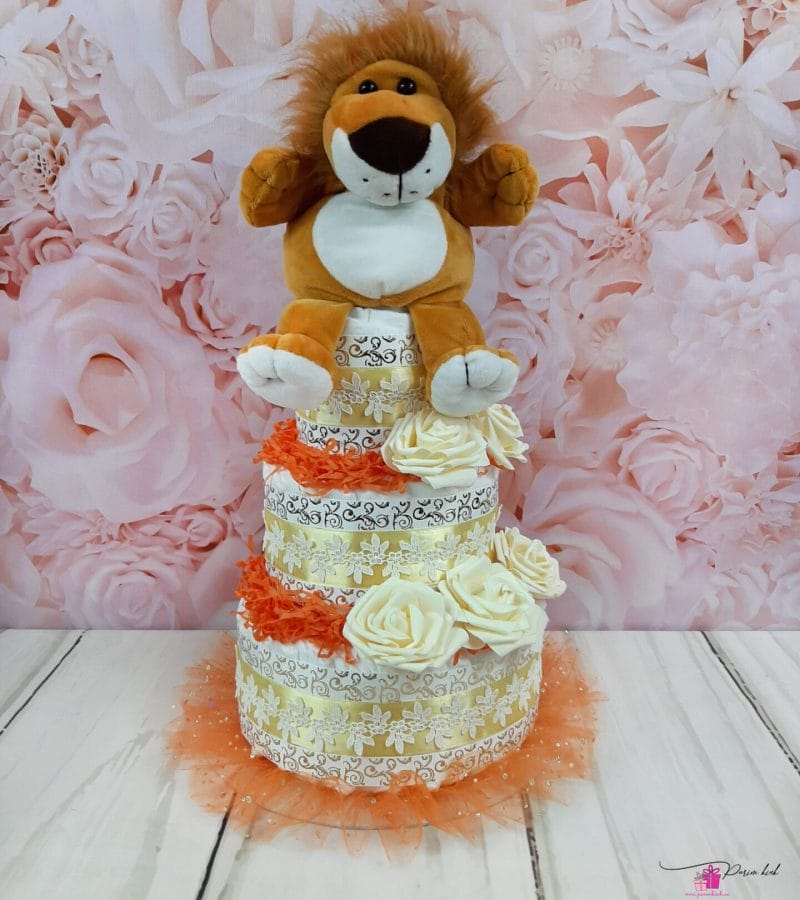 oranz ja kuldne mähkmetort lõviga