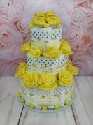 Kollane mähkmetort roosidega