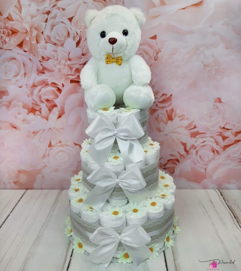 Valge mähkmetort LED karuga 10