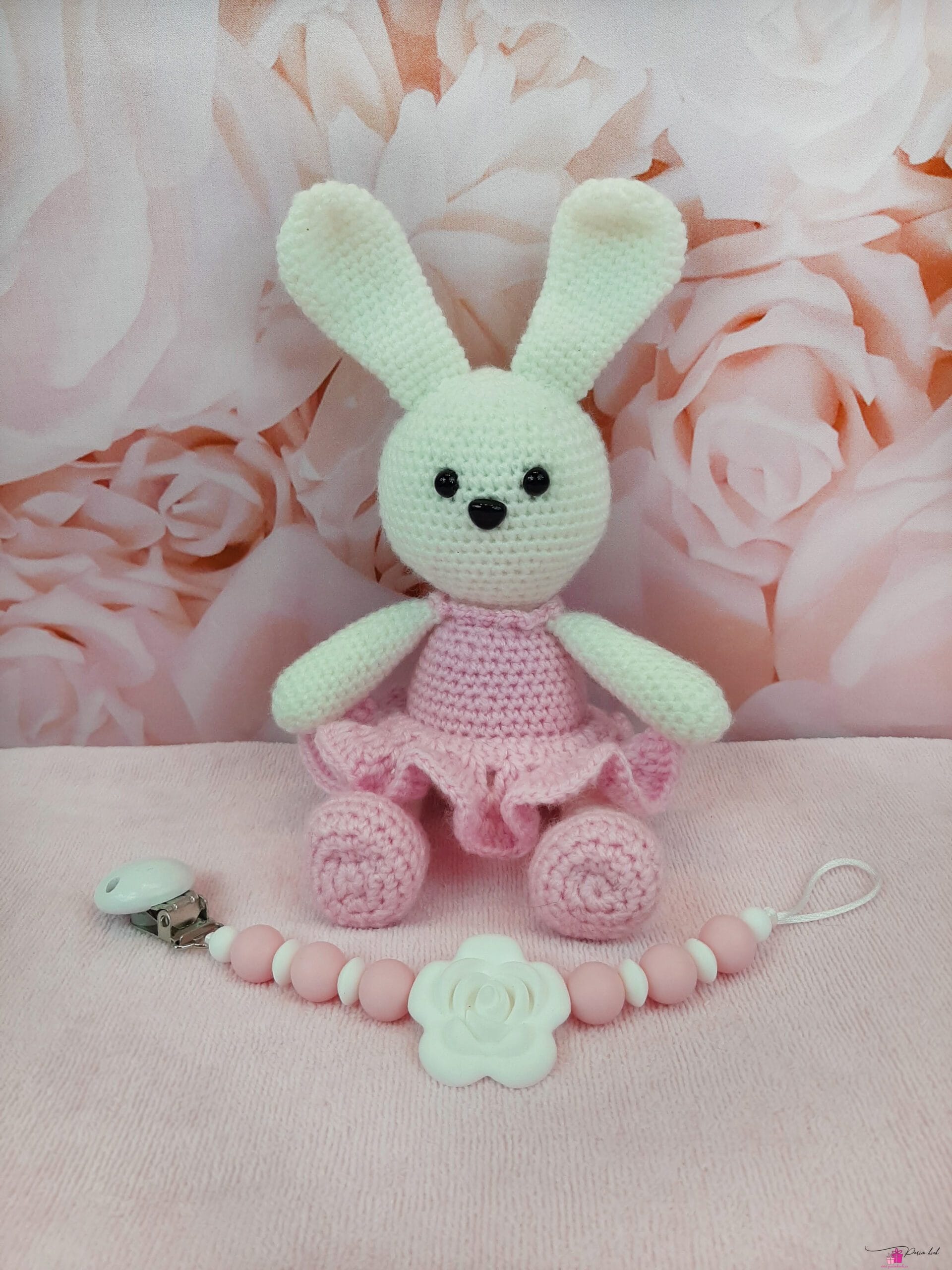 Roosa-Valge Amigurumi Jänes ja lutikett