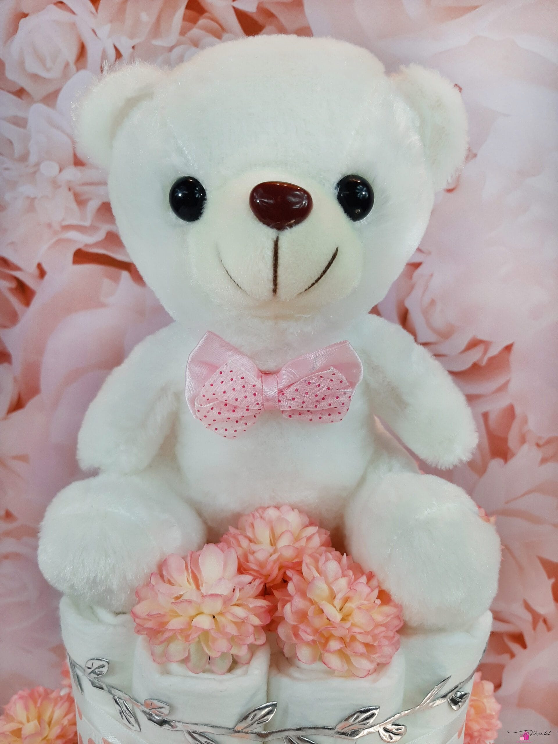 Heleroosa mähkmetort valge karuga 2