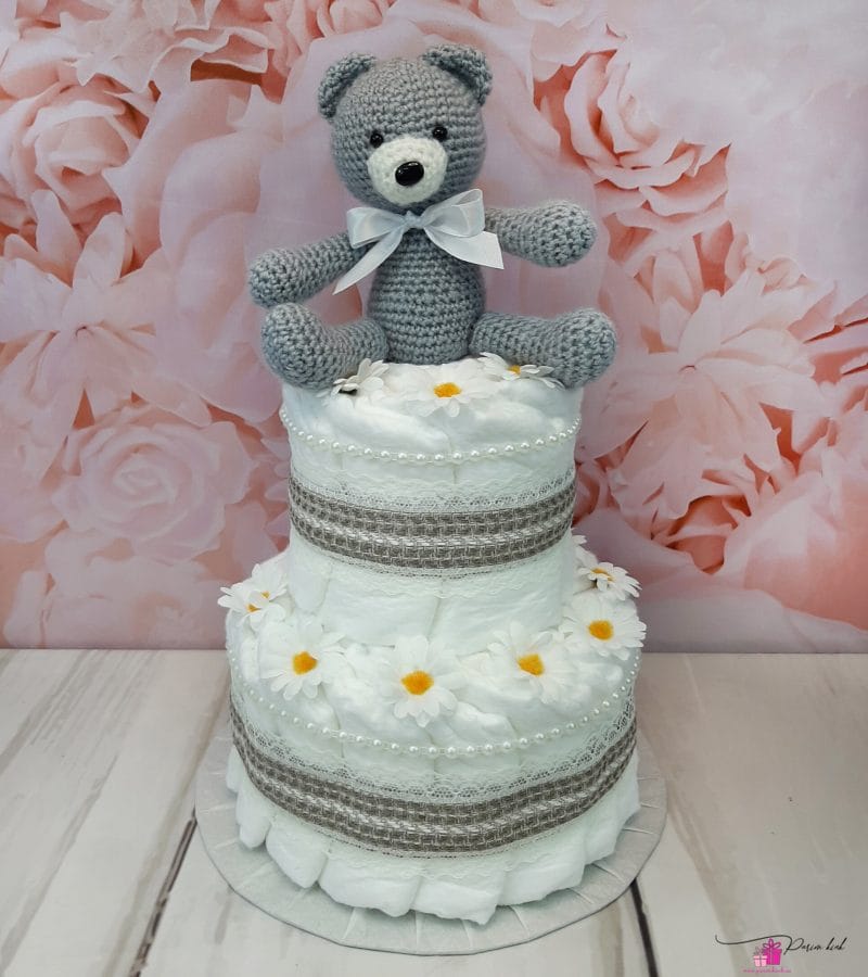 Neutraalne mähkmetort Amigurumi karuga