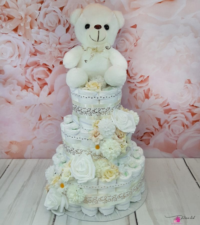 Valge mähkmetort LED karuga