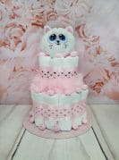 roosa väike mähkmetort kiisuga