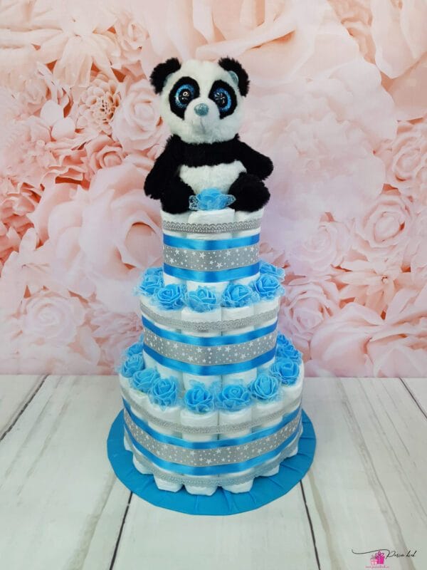 Sinine mähkmetort pandaga