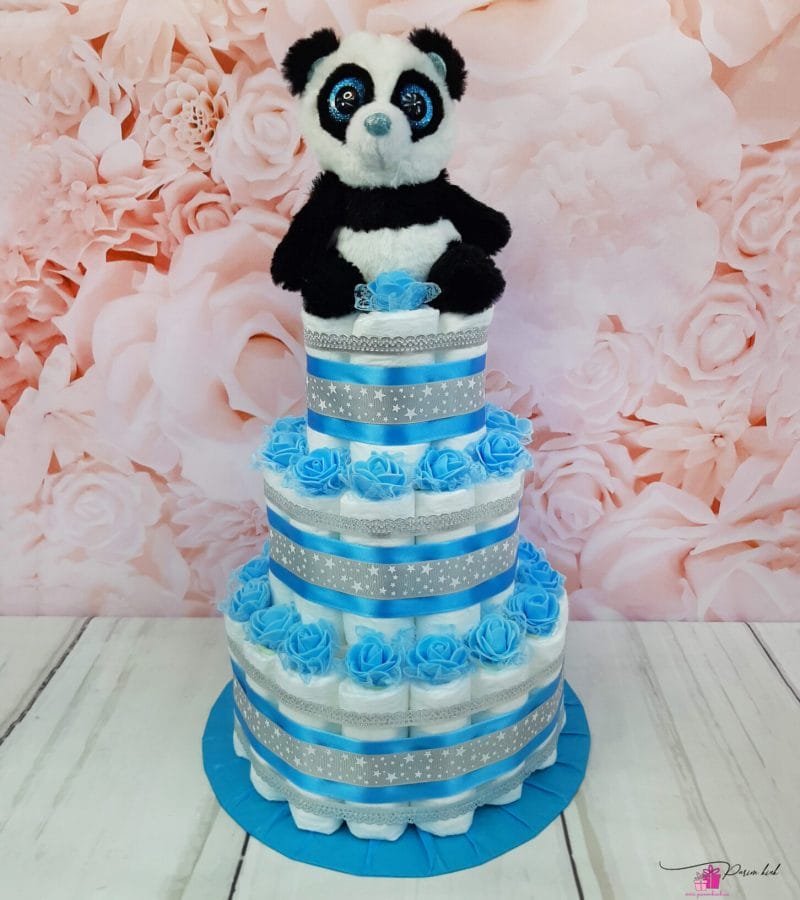 Sinine mähkmetort pandaga