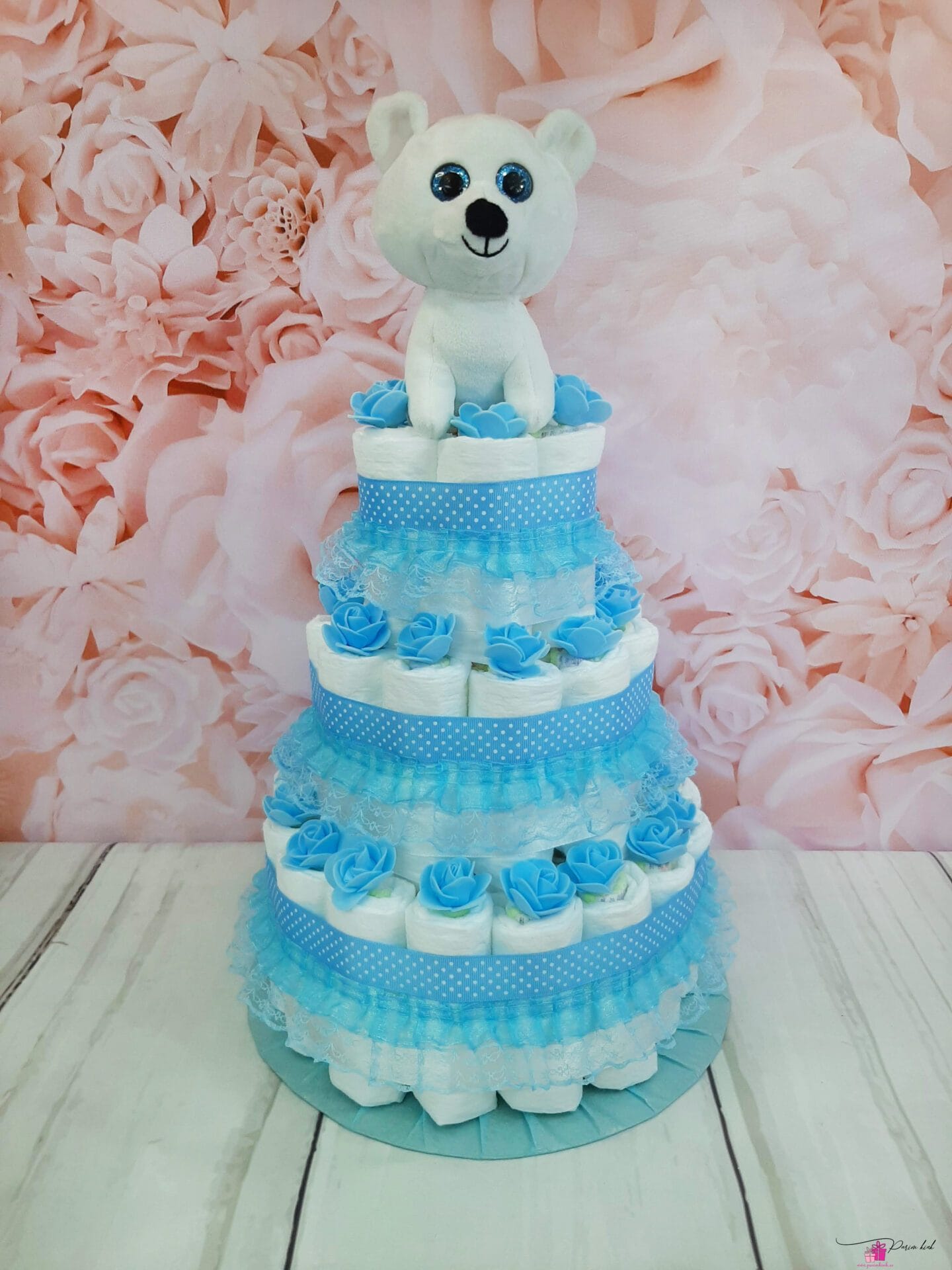 Sinine mähkmetort valge karuga 2