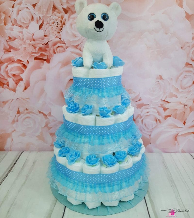 Sinine mähkmetort valge karuga 2