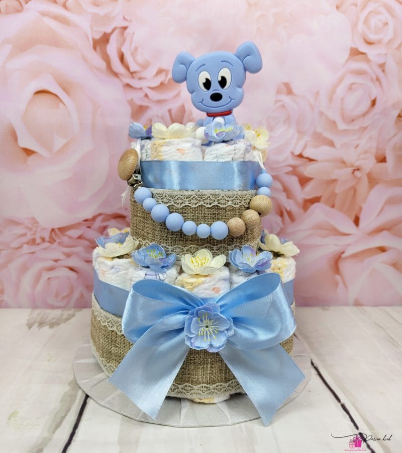 helesinine mähkmetort lutiketi ja närimisrõngaga helesinine mähkmetort lutiketi ja närimisrõngaga