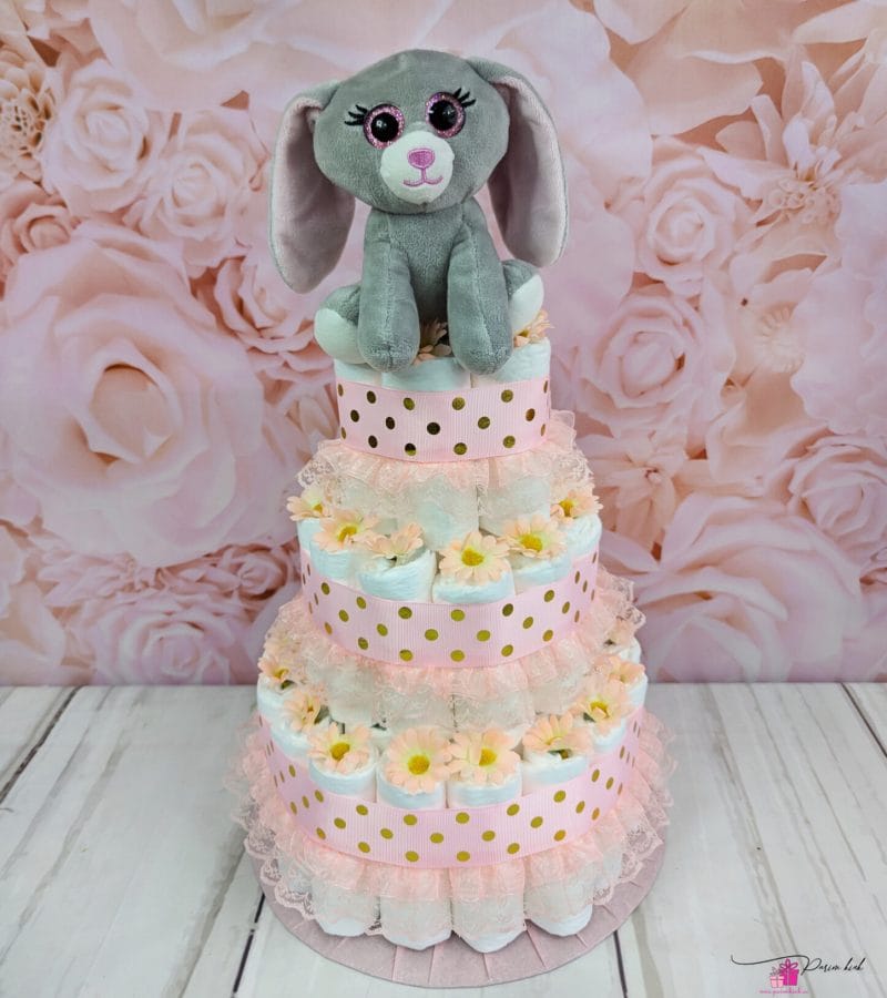 roosa-kuldne mähkmetort jänkuga roosa-kuldne mähkmetort jänkuga