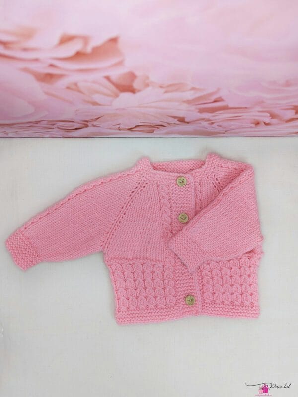 roosa käsitööna kootud kampsun 1