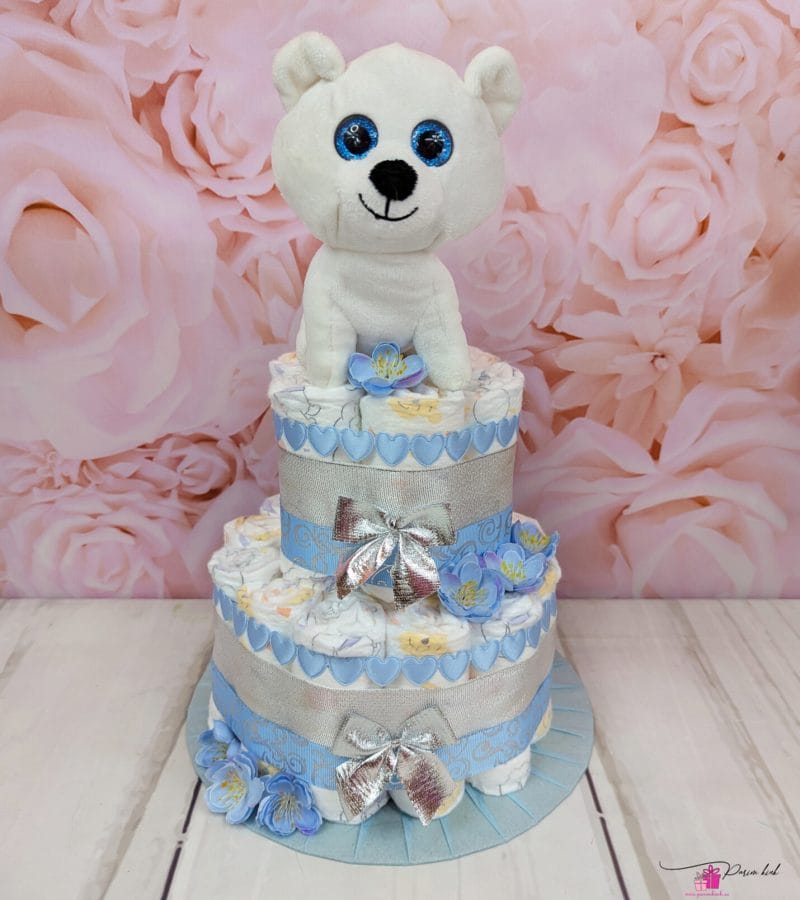 sinine-hõbe mähkmetort karuga